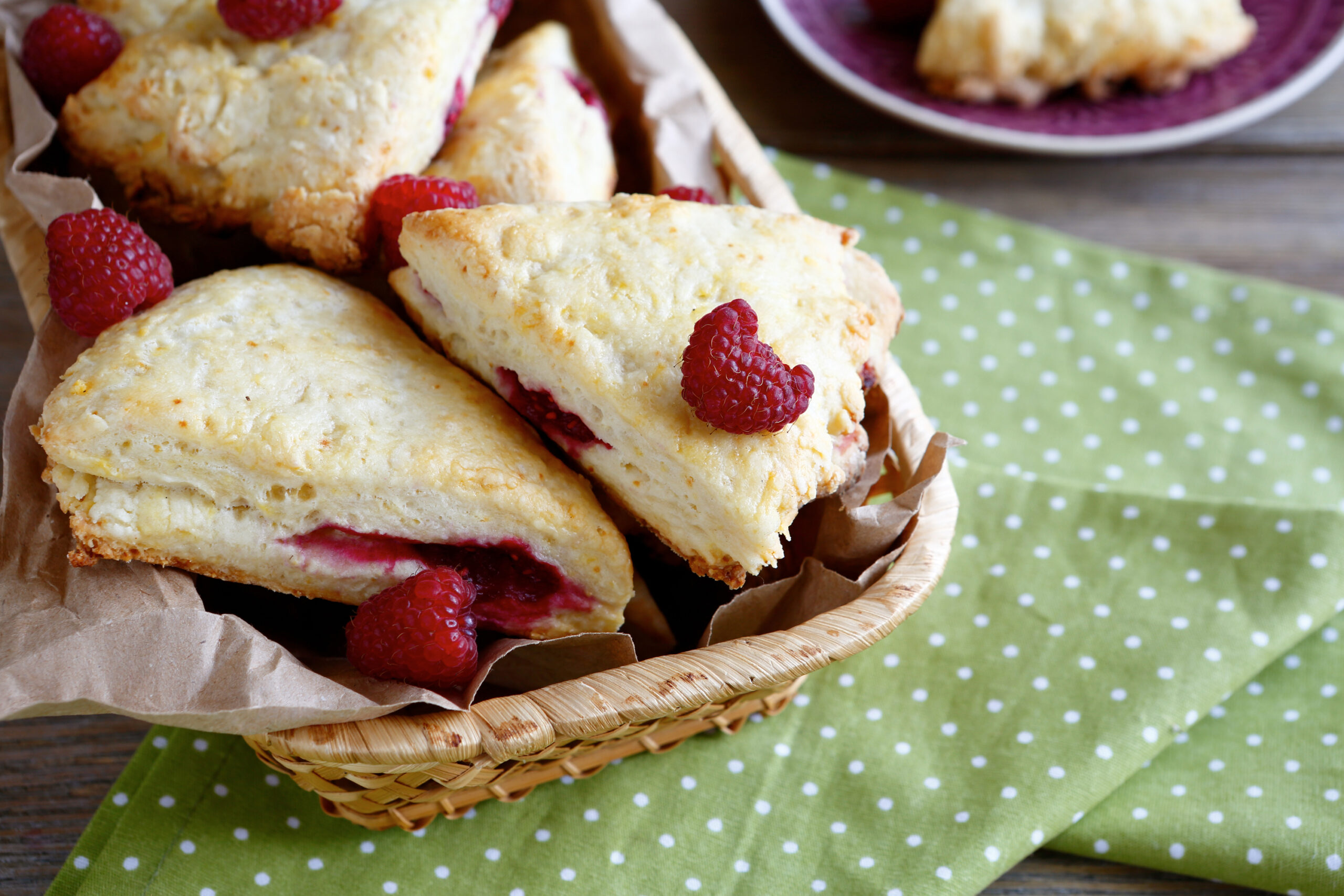 Sweet Scone with raspberries in a box